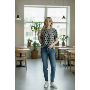 Women's LuLaRoe Gray Black Polka Dot Minnie Mouse Short Sleeve Tee S